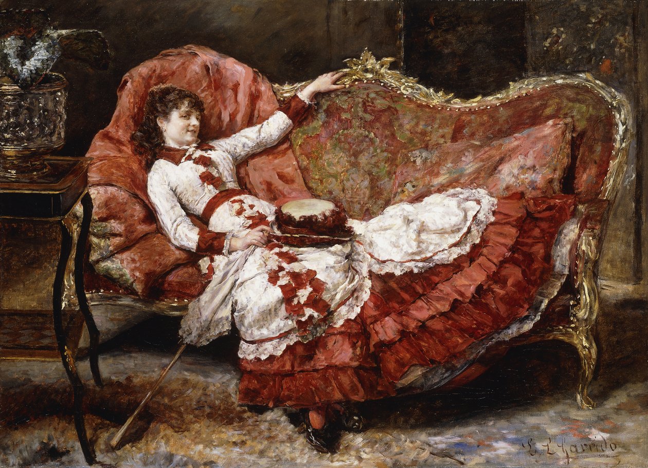En elegant dam i en röd klänning, av Eduardo Leon Garrido