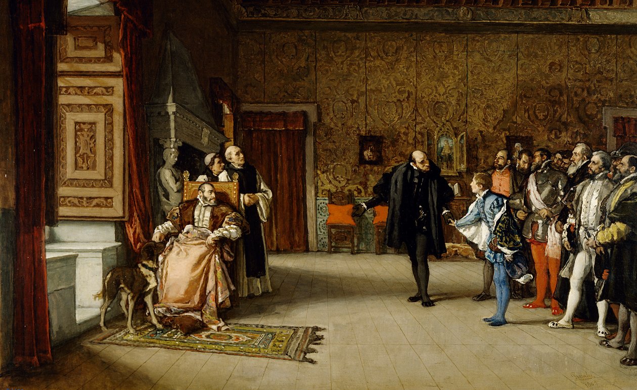 Juan de Austrias presentation för kejsar Carlos V i Yuste, 1869 av Eduardo Rosales
