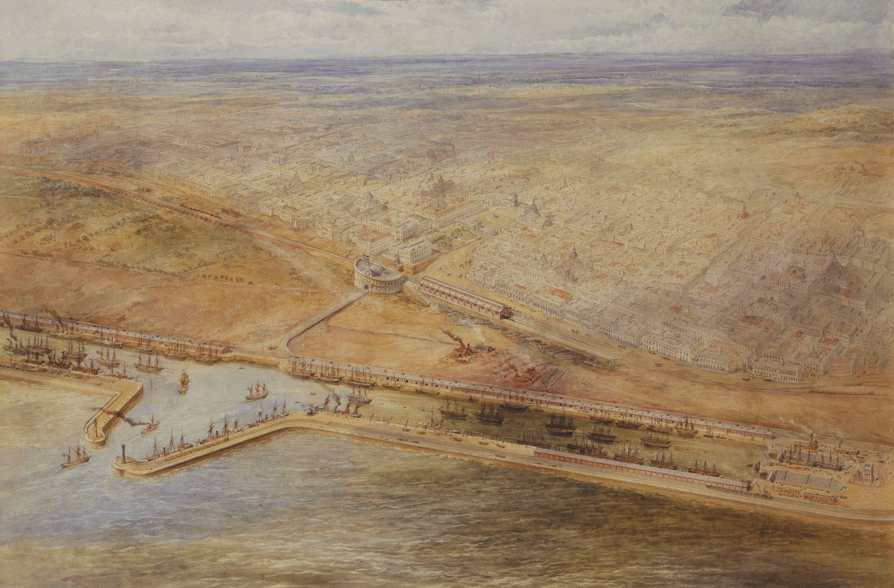 En fågelperspektiv över hamnen i Buenos Aires, av Eduardo de Martino