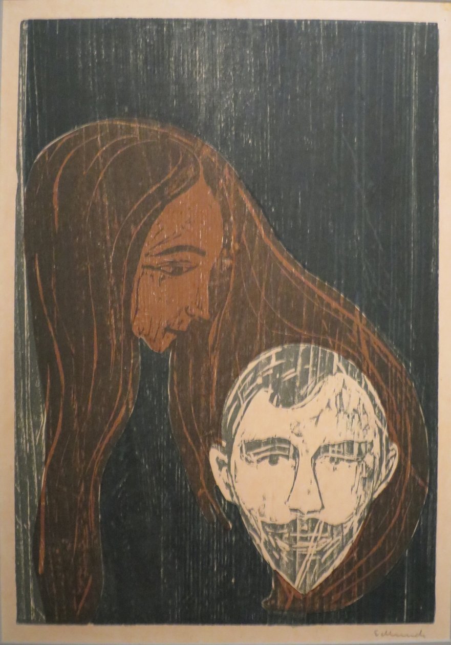 Mäns huvud i kvinnors hår av Edvard Munch