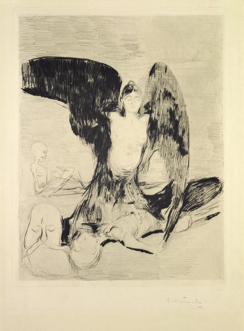 Vampyr, 1894 (indisk bläck på papper) av Edvard Munch