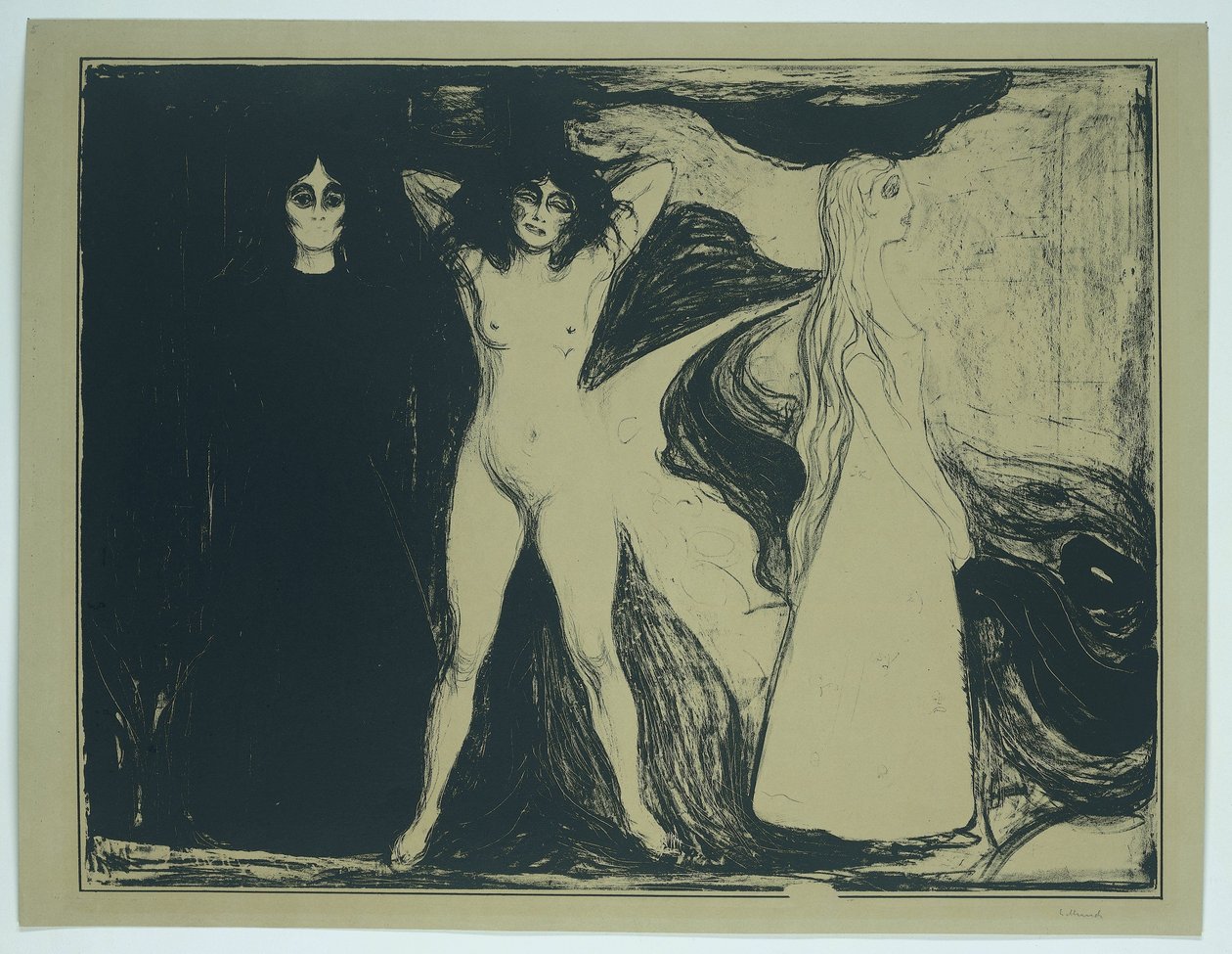 Kvinnor i tre steg (originaltitel) Kvinna (sfinx) (originaltitel) av Edvard Munch (signed by artist)