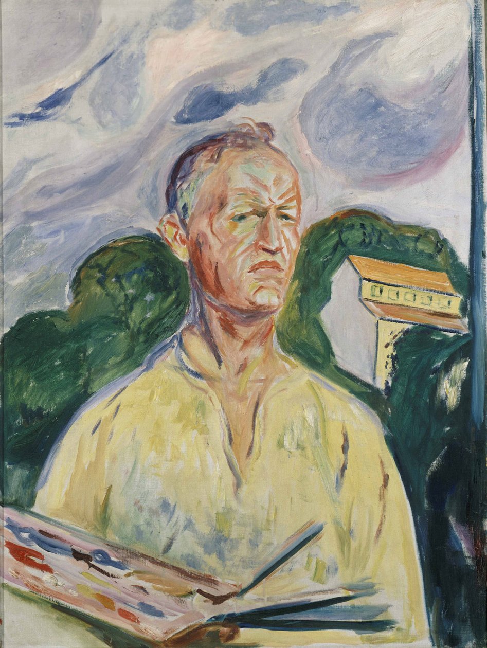 "Självporträtt med palett" (Självporträtt med palett) Målning av Edvard Munch (1863-1944) 1926 Privat samling av Edvard Munch
