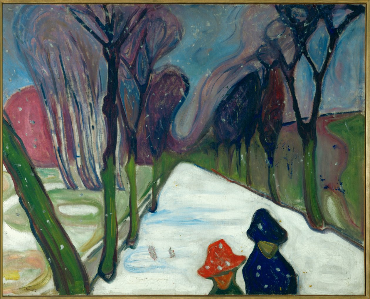 Avenue i snön (olja på duk) av Edvard Munch