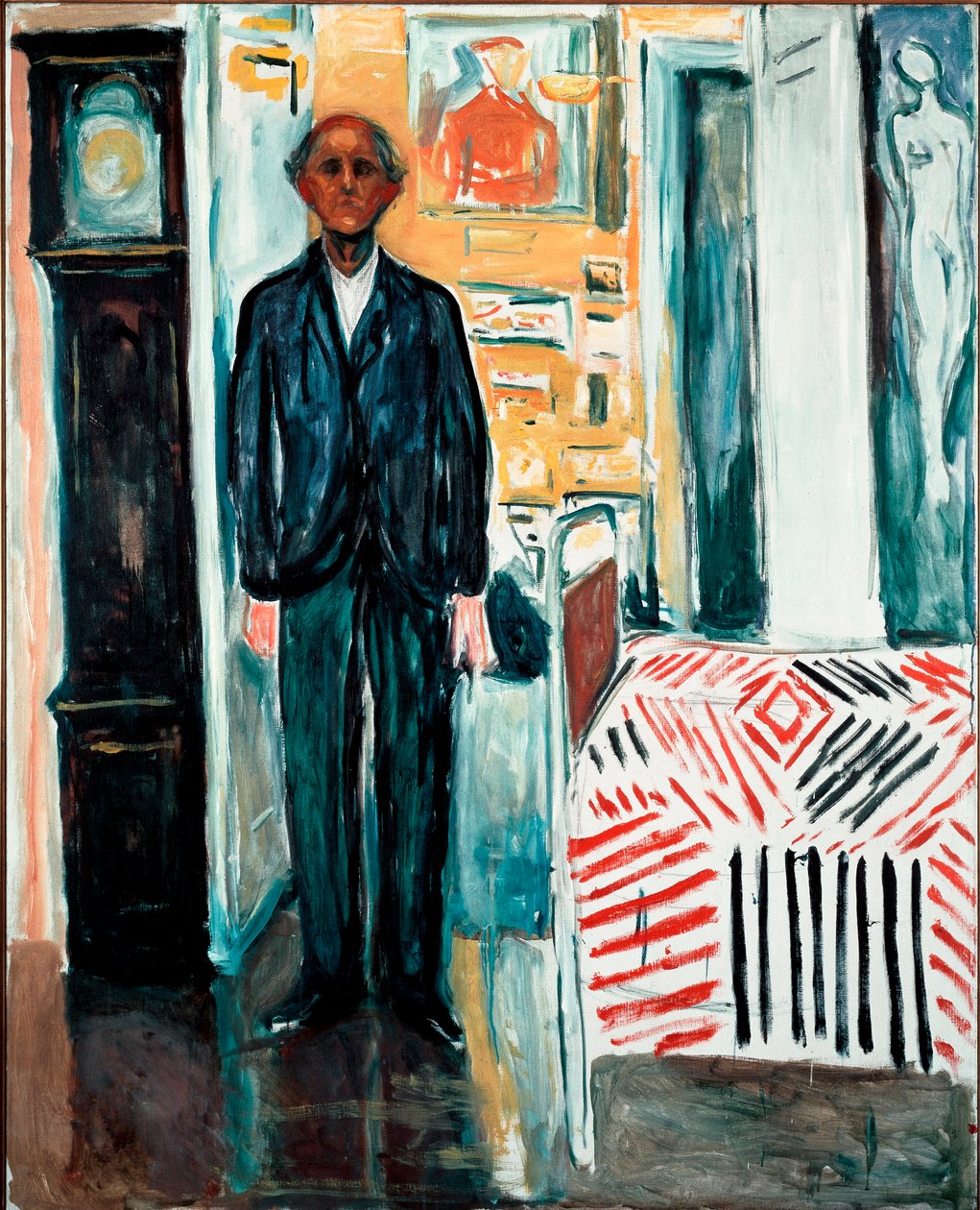 Mellan sängen och klockan Målning av Edvard Munch (1863-1944) 1940-1942 Dim. 149,5x120 cm Oslo, Munch-Museet av Edvard Munch