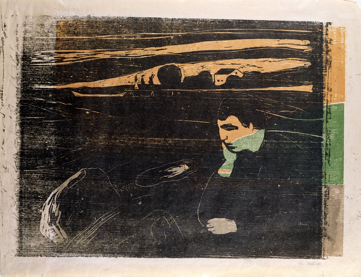 Evening, Melankoli: On the Beach (Abend, Melancholie am Strand) (träsnitt) av Edvard Munch
