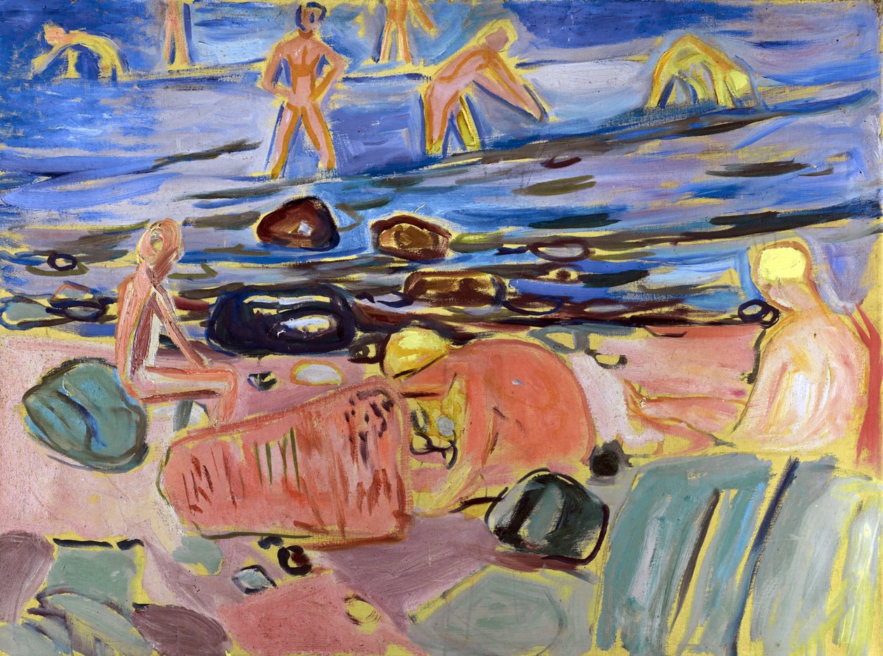 Garcons se baignant - Boys bathing par Munch, Edvard (1863-1944). Olja på duk, storlek: 68x90 av Edvard Munch