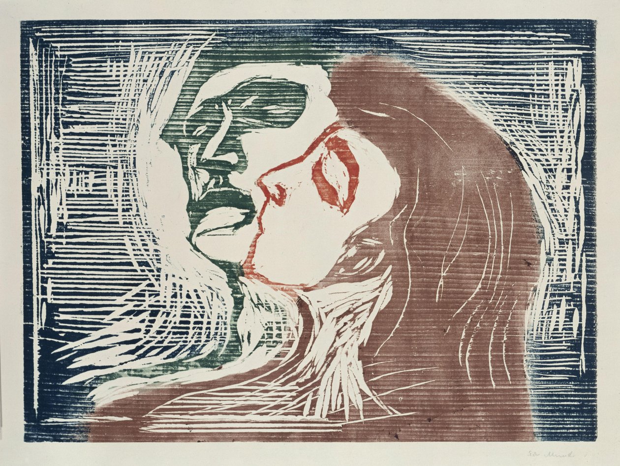 Huvud mot huvud (man och kvinna som kysser varandra) av Edvard Munch