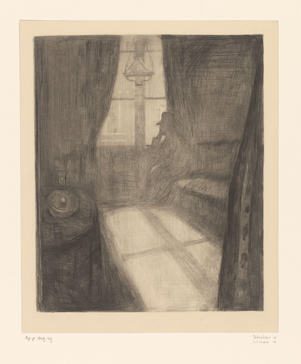 Man i en interiör som sitter vid fönstret Månsken. Night in Saint-Cloud (originaltitel) av Edvard Munch