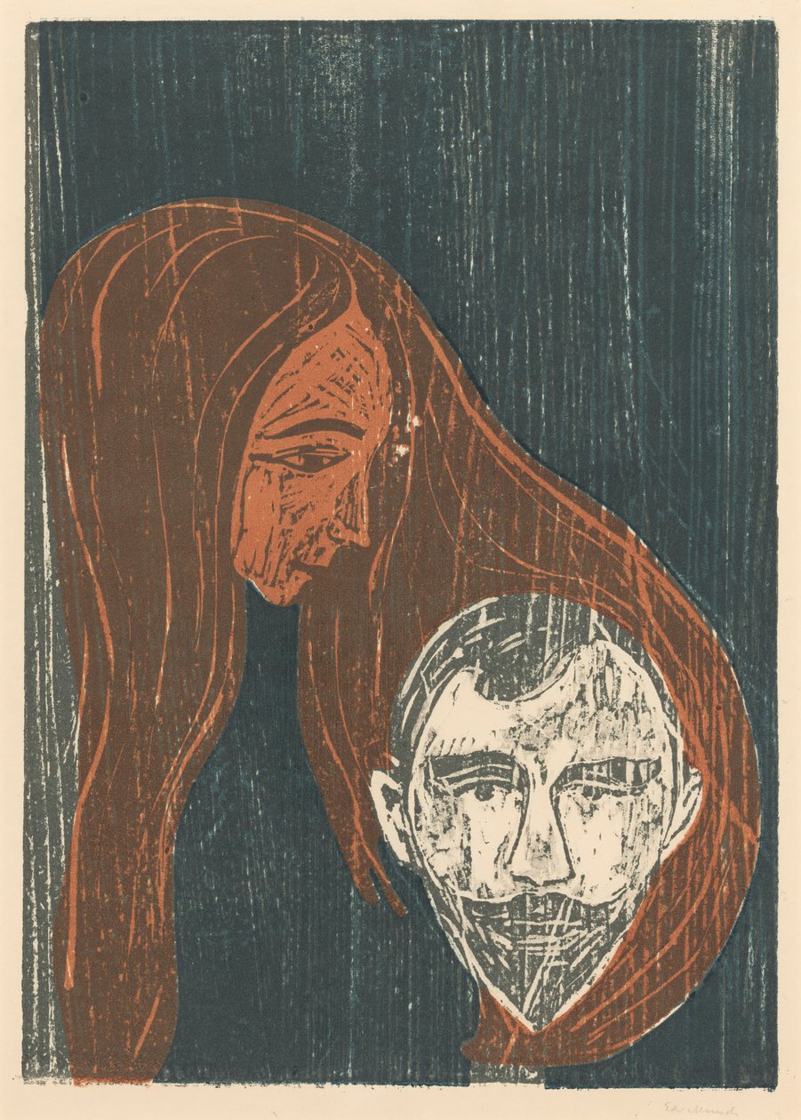 Manshuvud i en kvinnas hår av Edvard Munch
