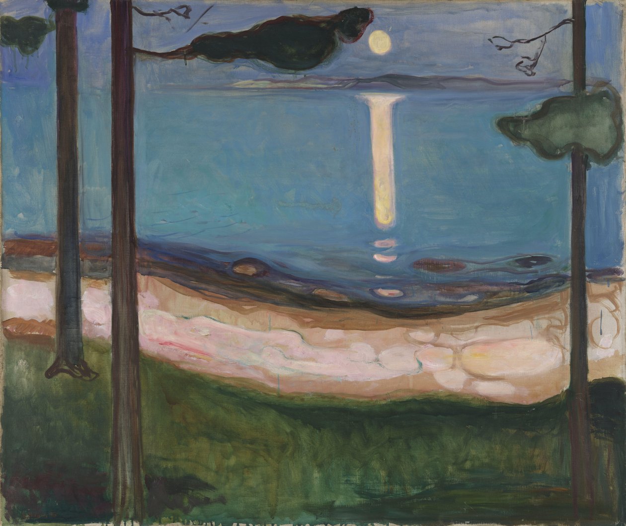 Månsken nordiskt landskap. Målning av Edvard Munch (1863-1944) 1895 Dim. 93x110 cm Oslo, Najonal Galleriet av Edvard Munch
