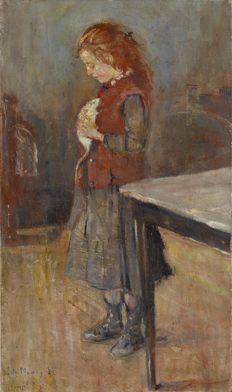 Rödhårig flicka med vit råtta, 1886 av Edvard Munch