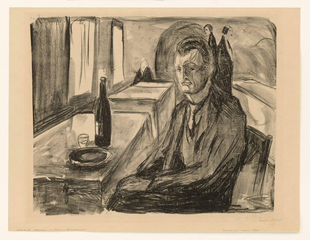 Självporträtt med vinflaska av Edvard Munch