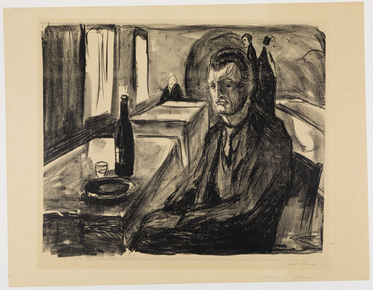 Självporträtt med vinflaska av Edvard Munch