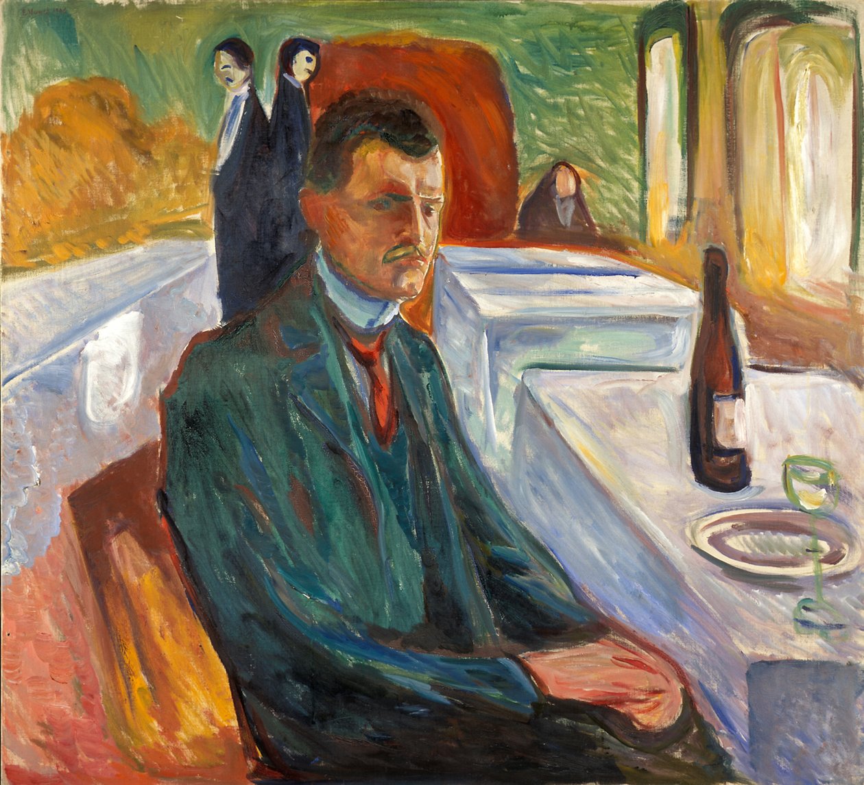 Självporträtt med en flaska vin av Edvard Munch