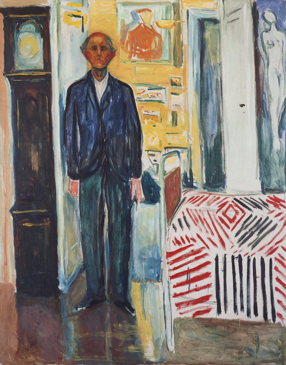 Självporträtt, Mellan klockan och sängen av Edvard Munch