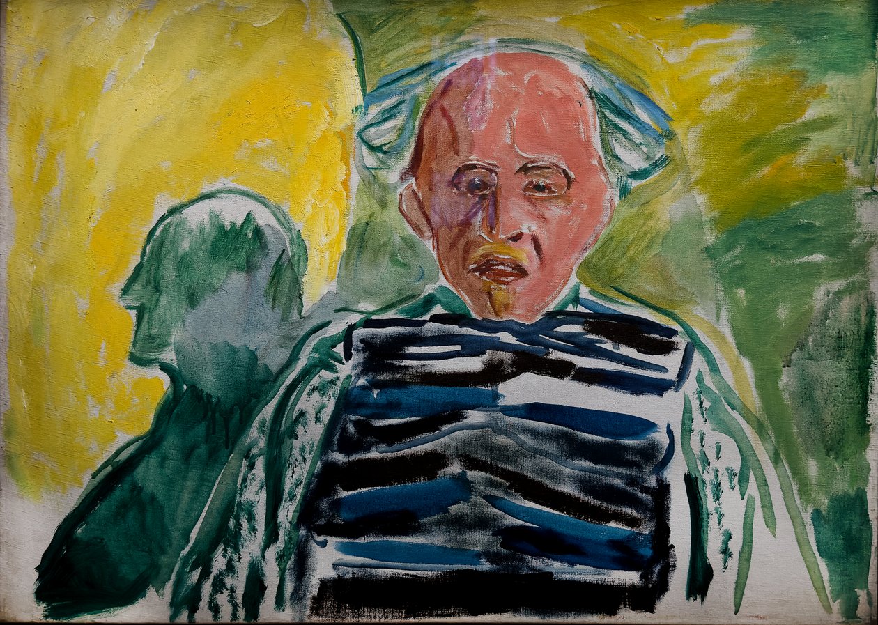 Självporträtt iklädd en randig tröja av Edvard Munch