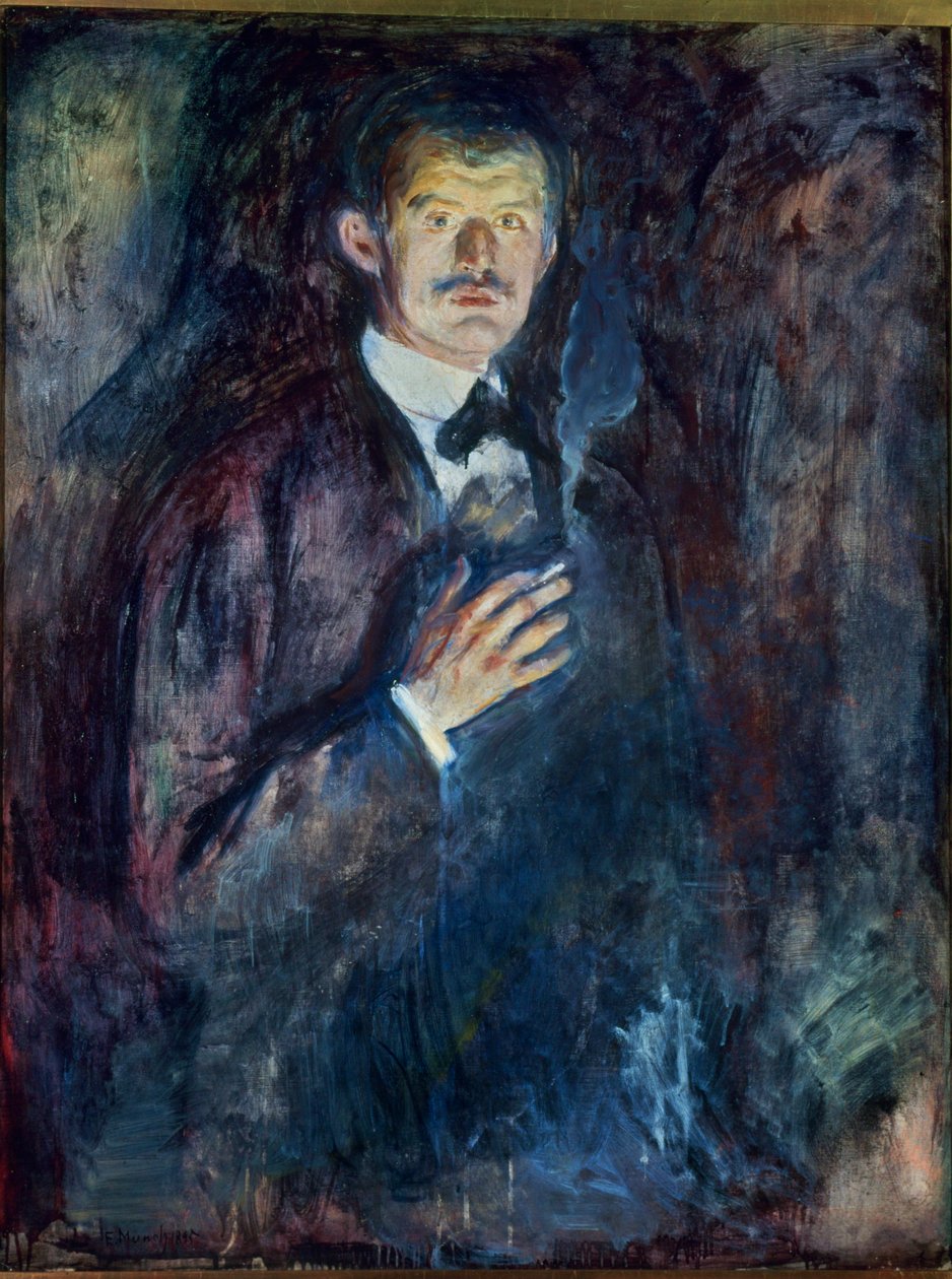 Självporträtt med cigarett (olja på duk) av Edvard Munch