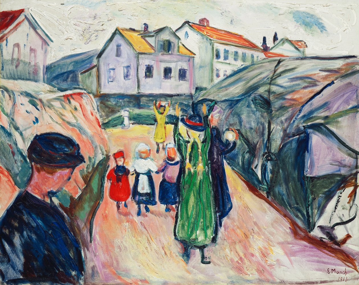Gata i Kragero (gatan i Kragero); Dorfstrasse Kragero (gatan i Kragero) av Edvard Munch