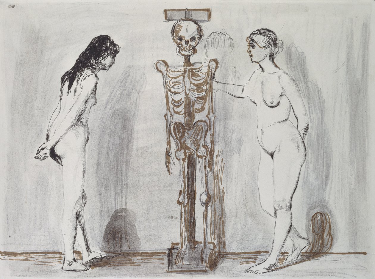 De två flickorna och skelettet (liv och död); De två jungfrurna och skelettet (liv och död) av Edvard Munch