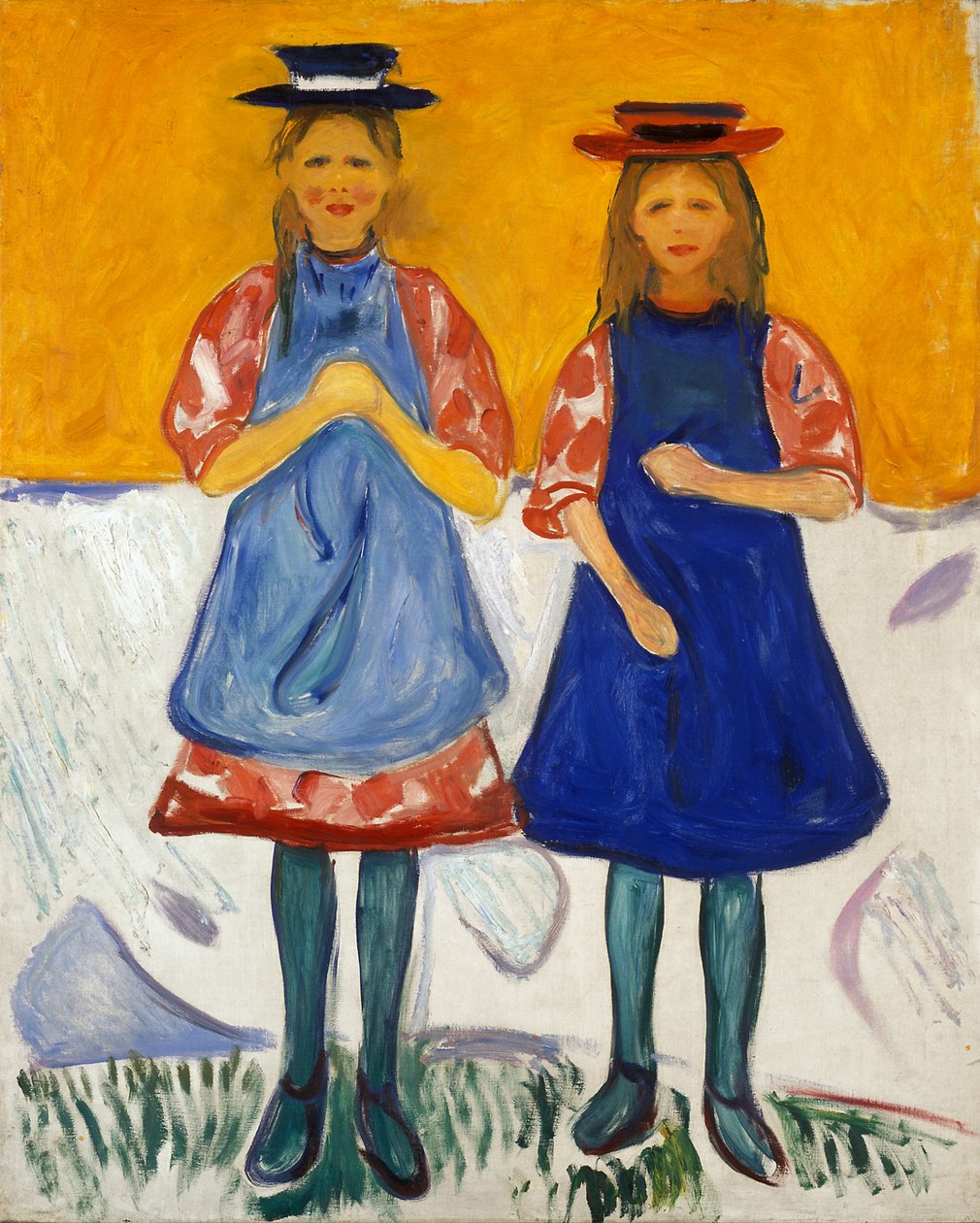 Två små flickor med blå förkläden av Edvard Munch