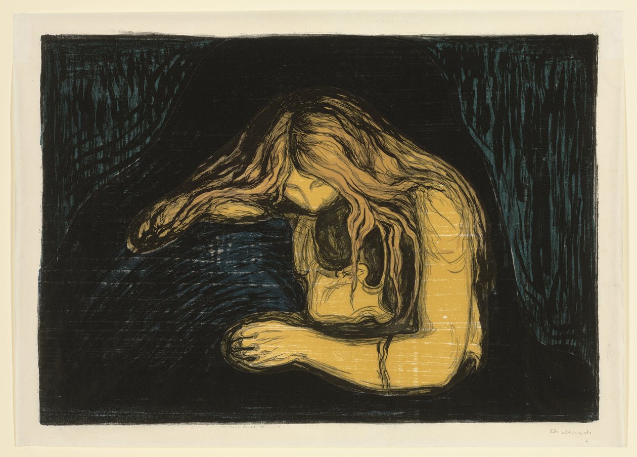 Vampyr II, ca. 1895-1902 (litografi och träsnitt i färg) av Edvard Munch