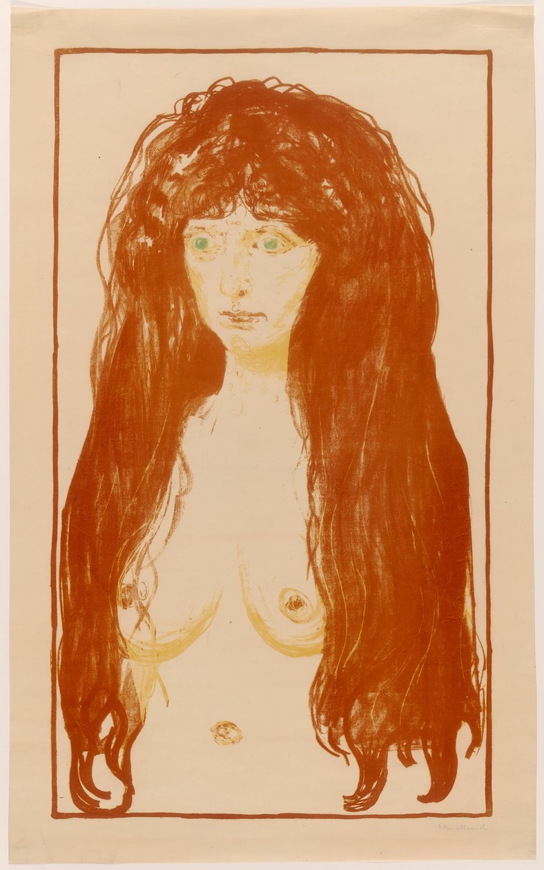 Kvinna med rött hår och gröna ögon. Synden av Edvard Munch