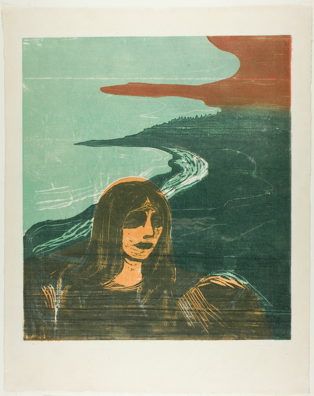 Kvinnohuvud mot stranden av Edvard Munch