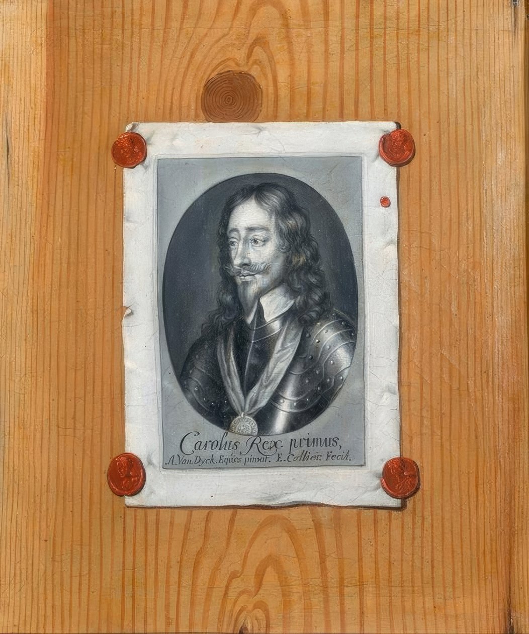 Trompe l’oeil med ett porträtt av Charles I av Storbritannien av Edwaert Collier