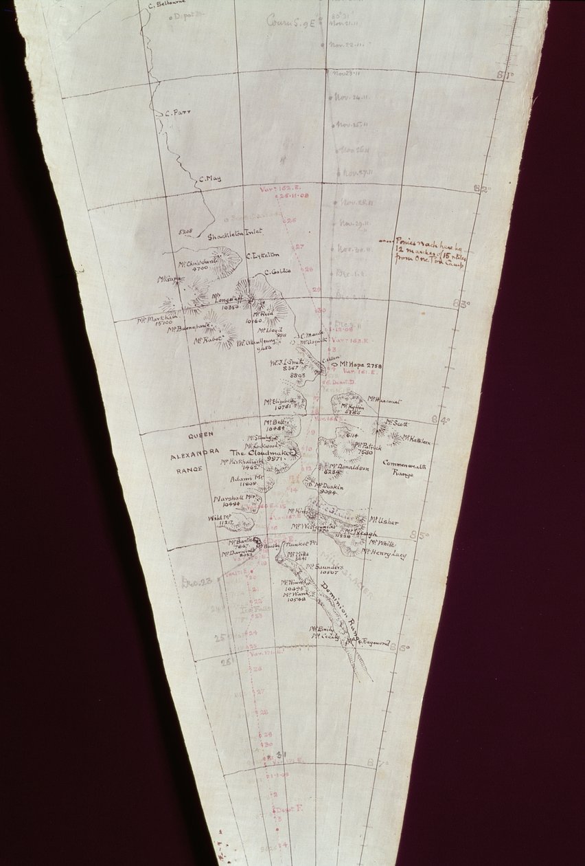 Kartavsnitt från Ross Island till sydpolen använd på Antarktisexpeditionen, 1910-12 av Edward Adrian Wilson