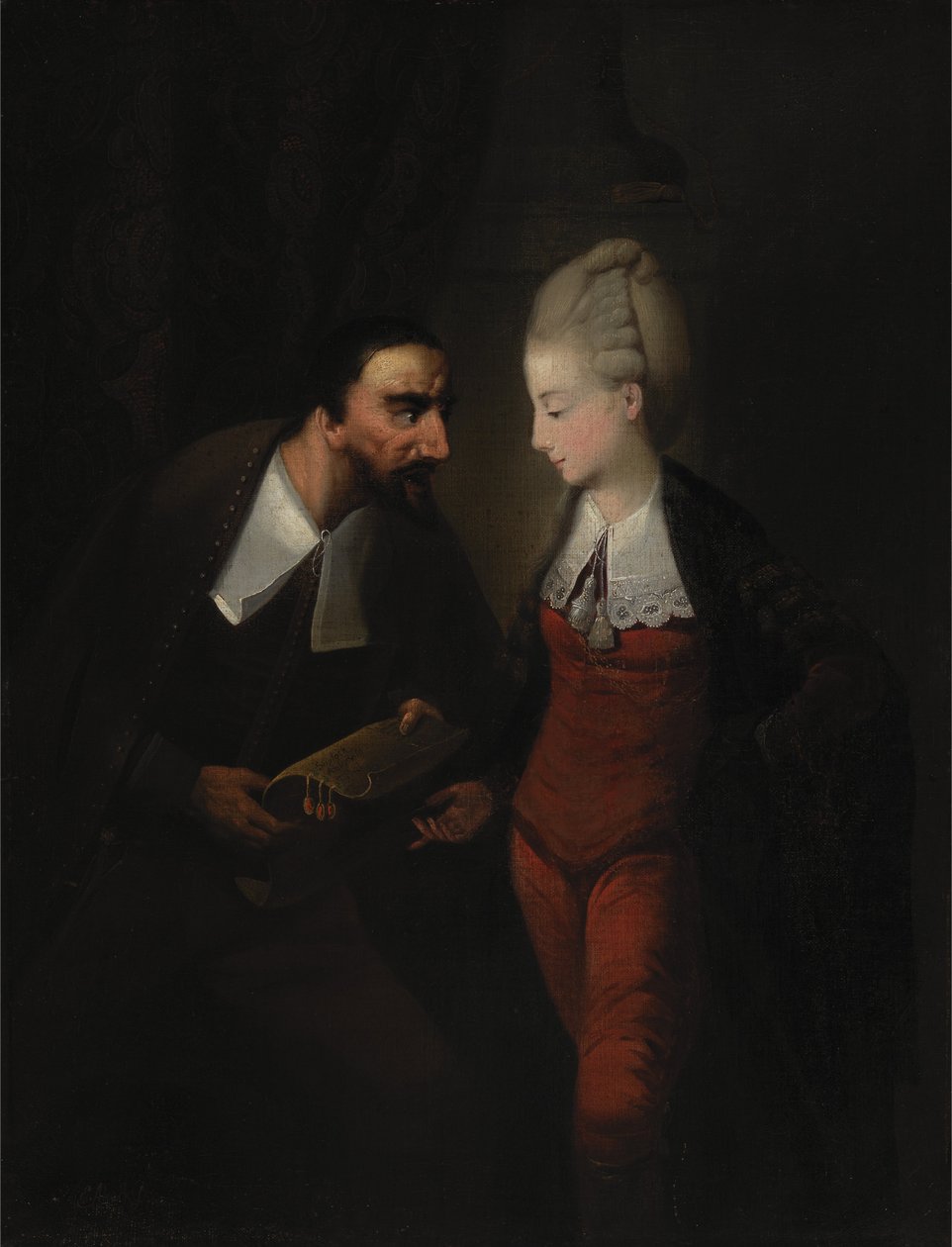 Portia och Shylock, från Shakespeares The Merchant of Venice, IV, i av Edward Alcock