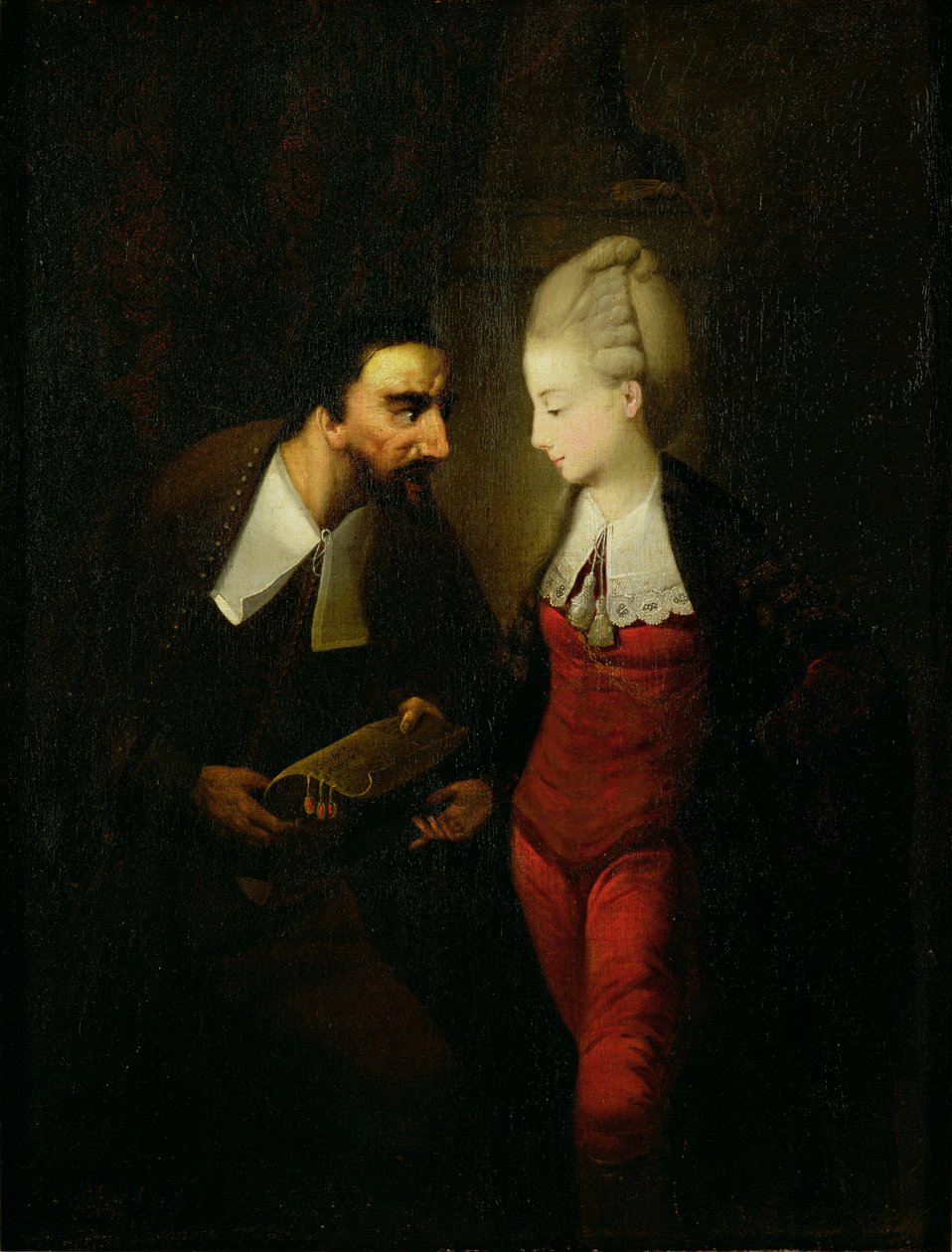 Portia och Shylock från "The Merchant of Venice" akt IV, scen i, ca 1778 av Edward Alcock