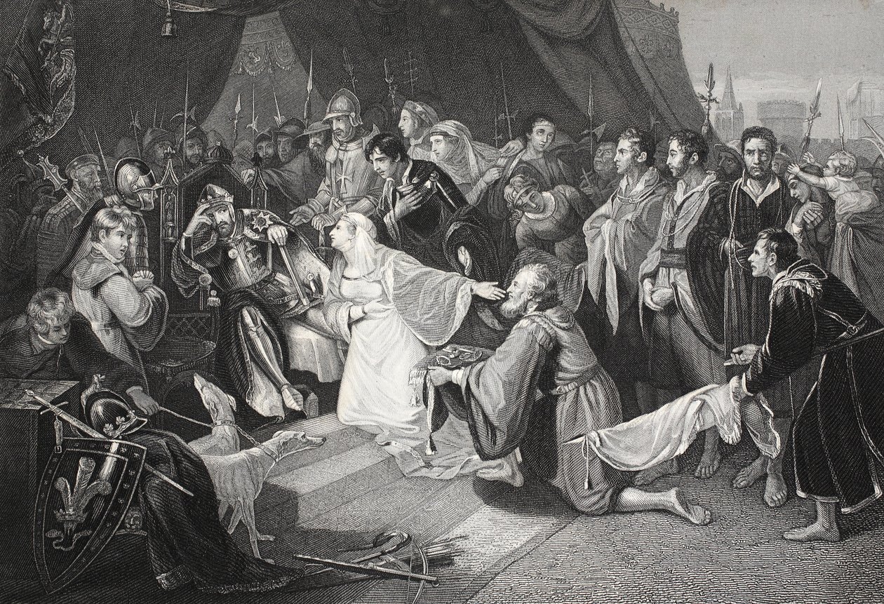 Kapitulationen av Calais, 4 augusti 1347, graverad av John Young av Edward Bird