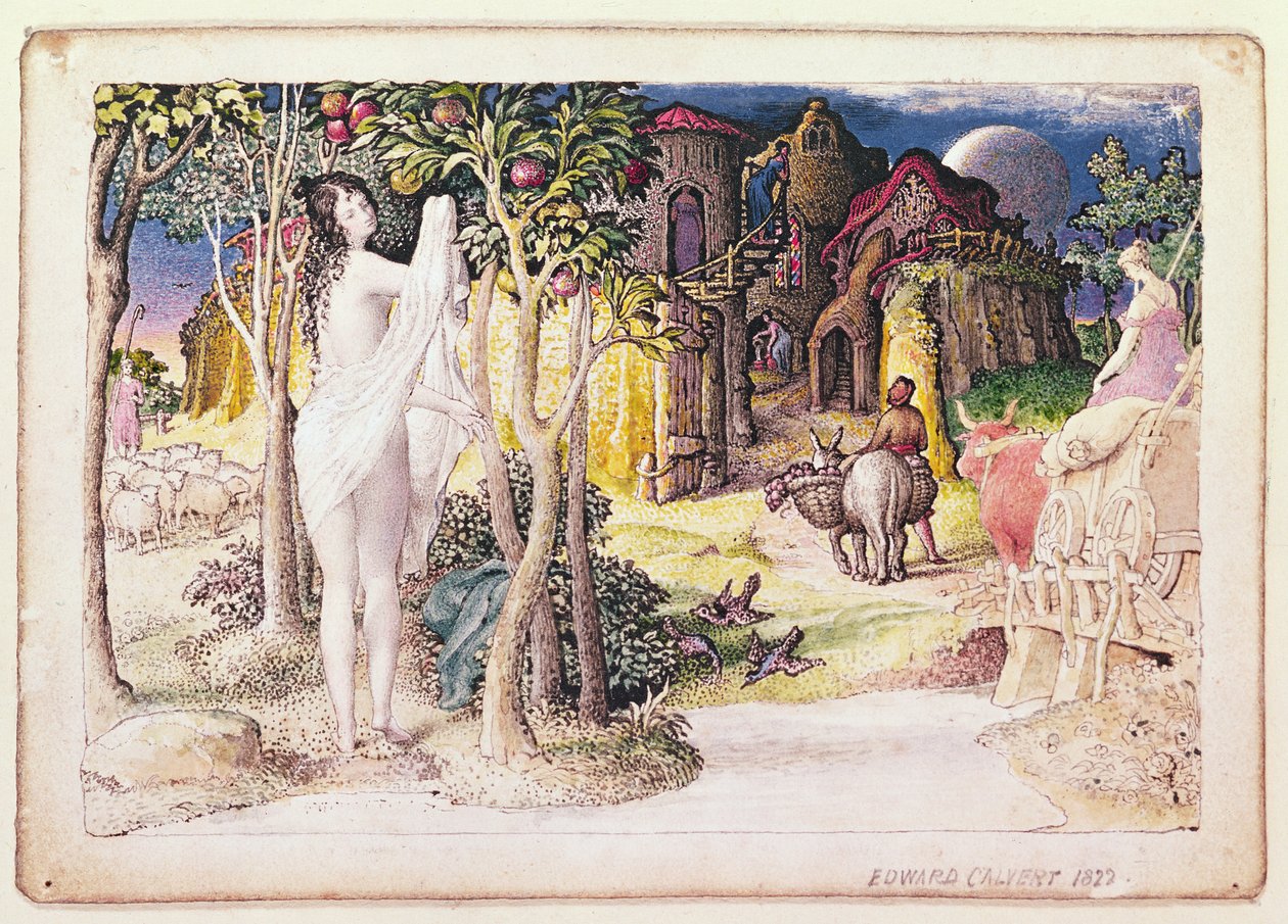 Den primitiva staden, 1822 (penna och bläck och wc) av Edward Calvert