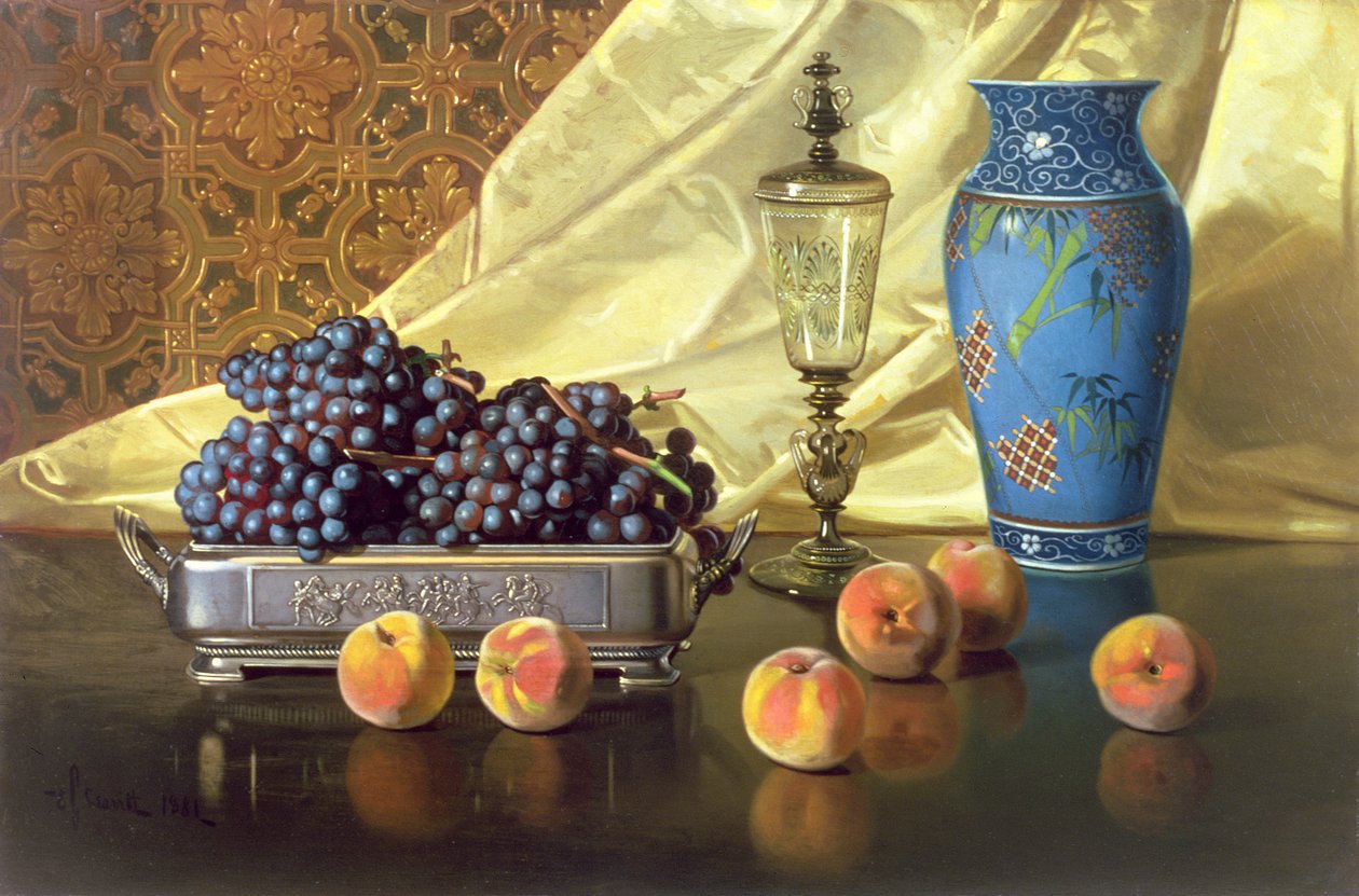 Stilleben med persikor, 1881 av Edward Chalmers Leavitt