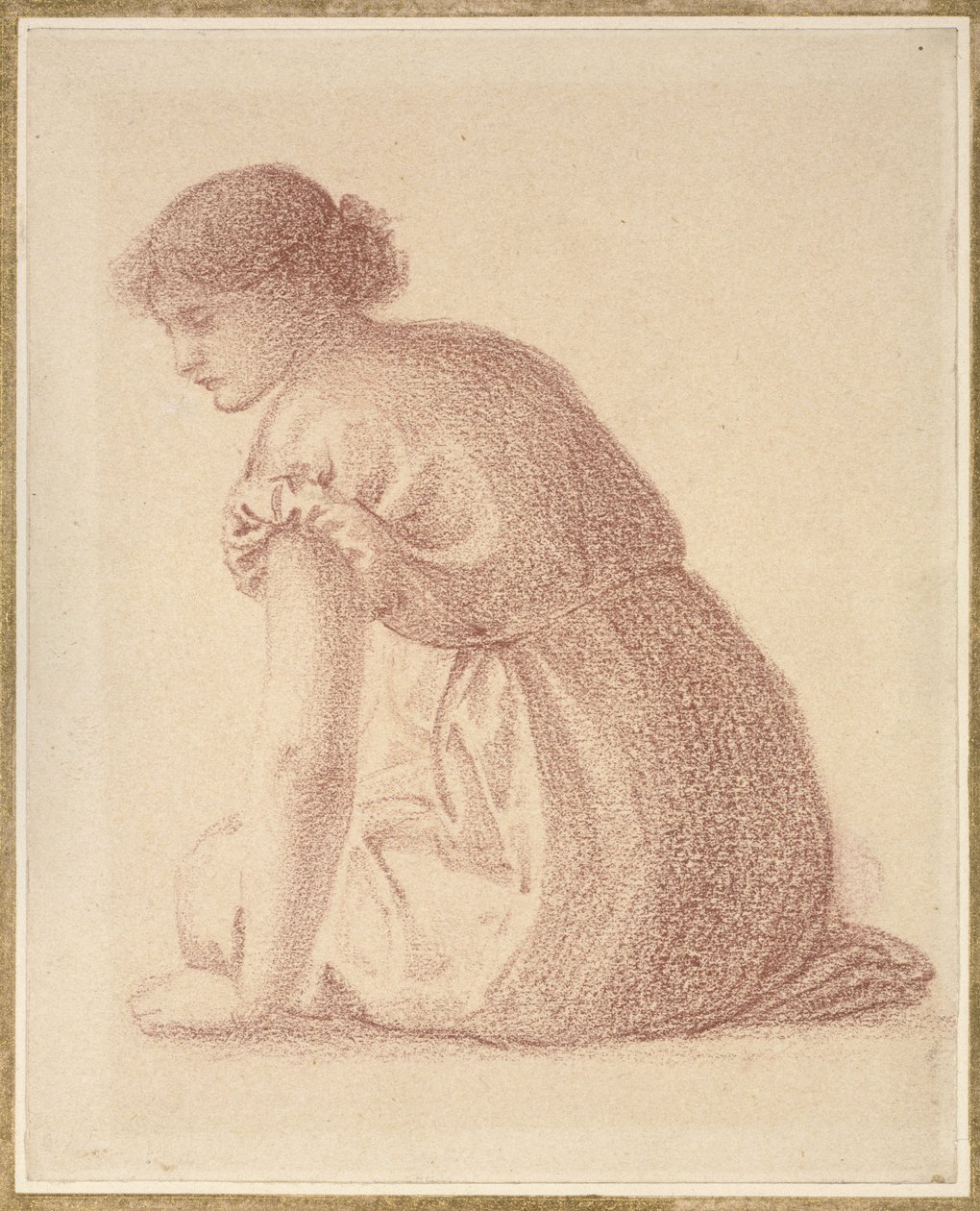 En sittande figur av en kvinna, 1800-talet (röd krita på papper) av Edward Burne Jones
