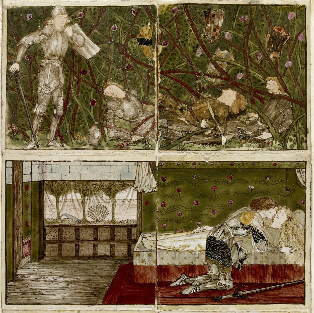 En uppsättning av sexton plattor som är arrangerade i par för att bilda åtta illustrationer av sagan om "Briar Rose", 1862 - 1865 (keramik) av Edward Burne Jones