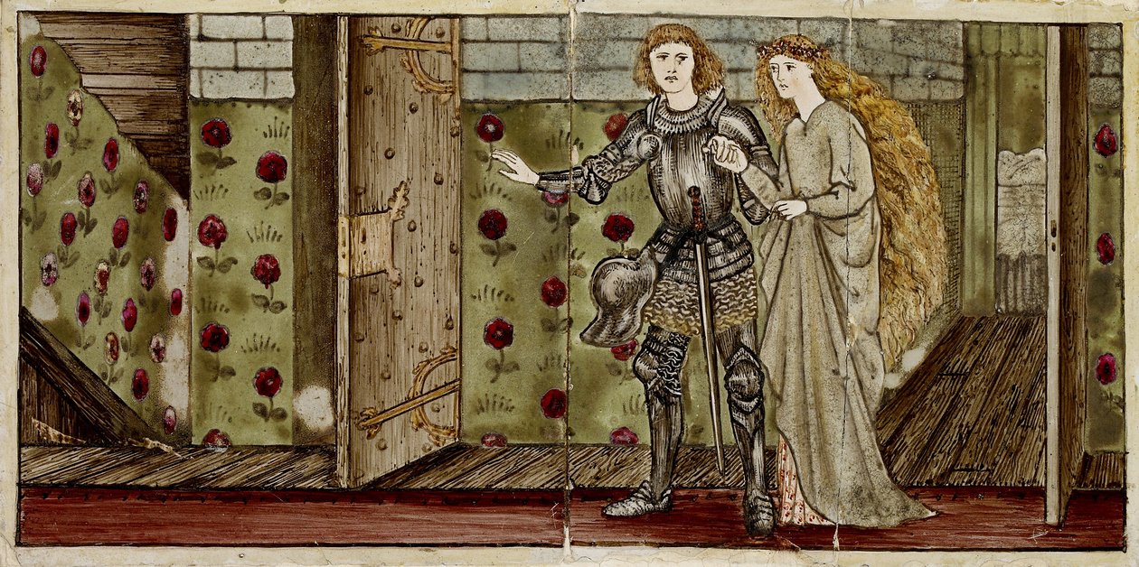 En uppsättning med sexton brickor arrangerade i par för att bilda åtta illustrationer av "Briar Rose", 1862-1865 (keramik) av Edward Burne Jones