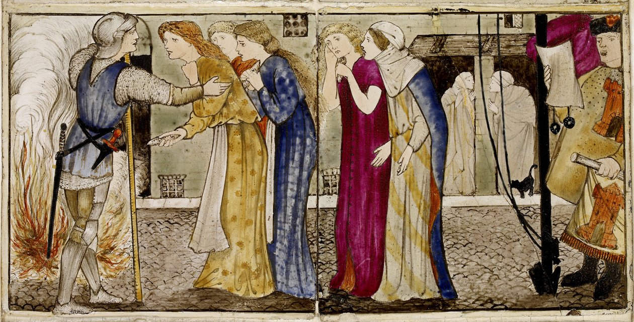 En uppsättning av sexton brickor arrangerade i par för att bilda åtta illustrationer av "Briar Rose", 1862 - 1865 (keramik) av Edward Burne Jones