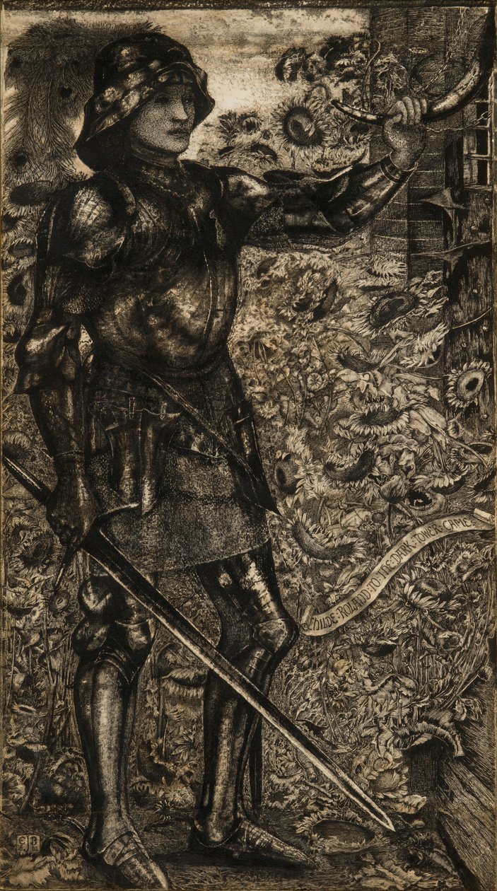 "Childe Roland till det mörka tornet kom", 1861 (penna, bläck och grå tvätt) av Edward Burne Jones