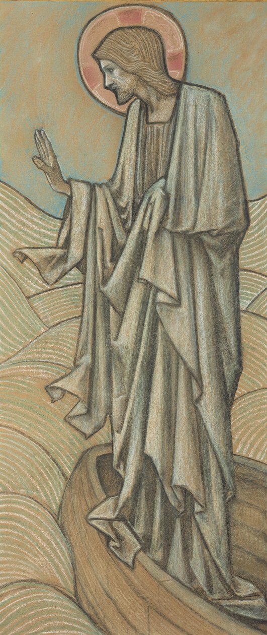 Kristus lugnar vågorna (färgkritor på papper) (par till 430972) av Edward Burne Jones