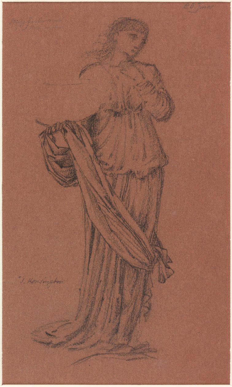 Kvinnofigur med skål, studie till "The Moon" (kol och bläck på brunt papper) av Edward Burne Jones