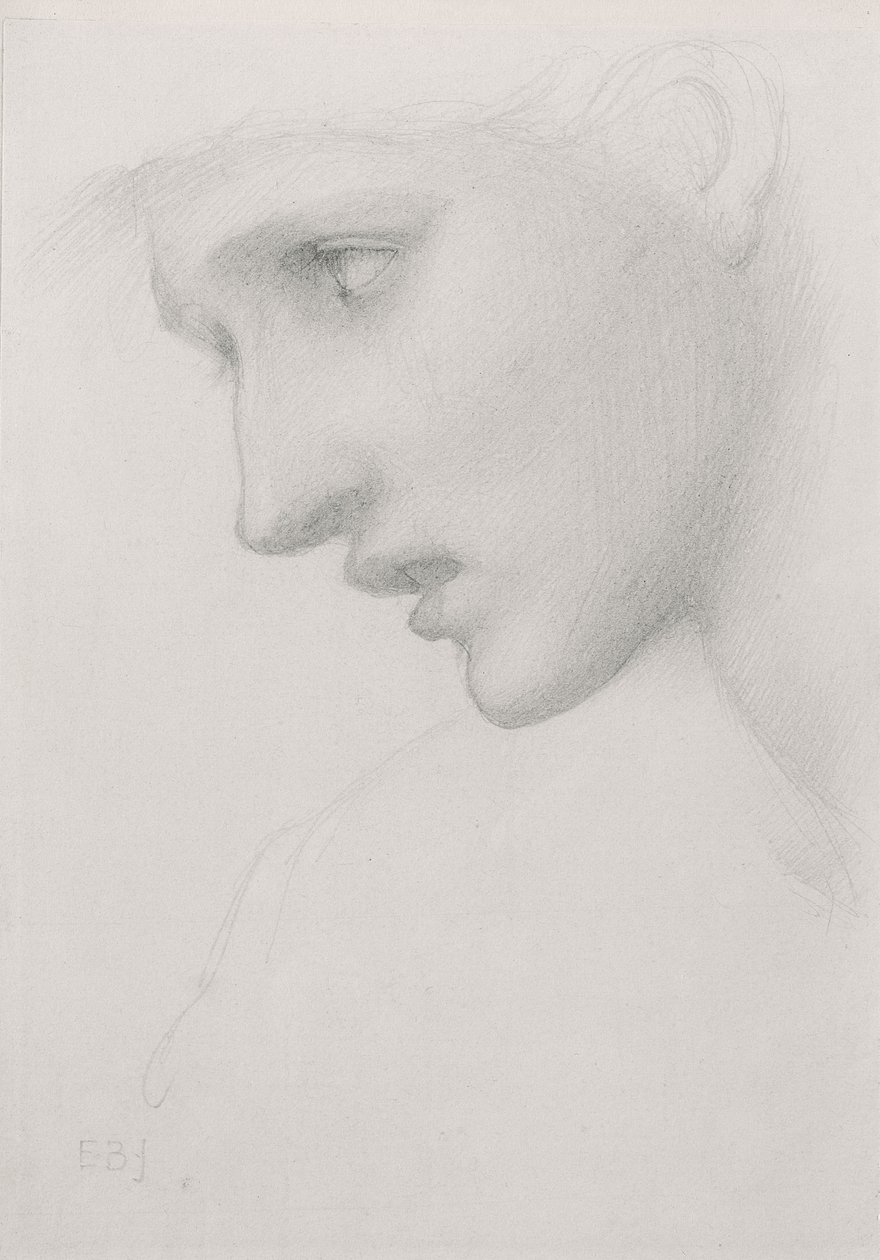 Kvinnligt huvud i profil till vänster av Edward Burne Jones