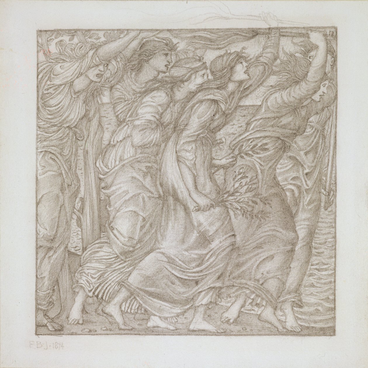 No.1183-5 The Burning of the Ships, illustration till Virgils `Aeneid`, 1874 (penna) av Edward Burne Jones