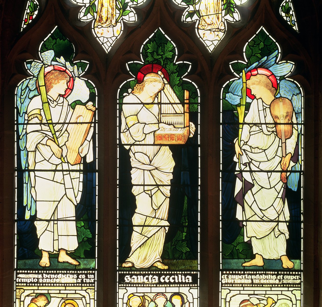 St. Cecilia och två änglar, 1870-talet (målat glas) av Edward Burne Jones