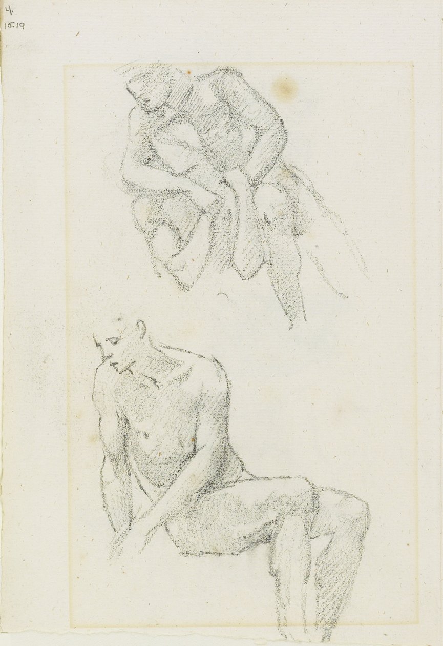 Studier av mansfigurer (recto and verso), sidorna 3 och 4 från en studiebok, ca. 1880-1890 av Edward Burne Jones