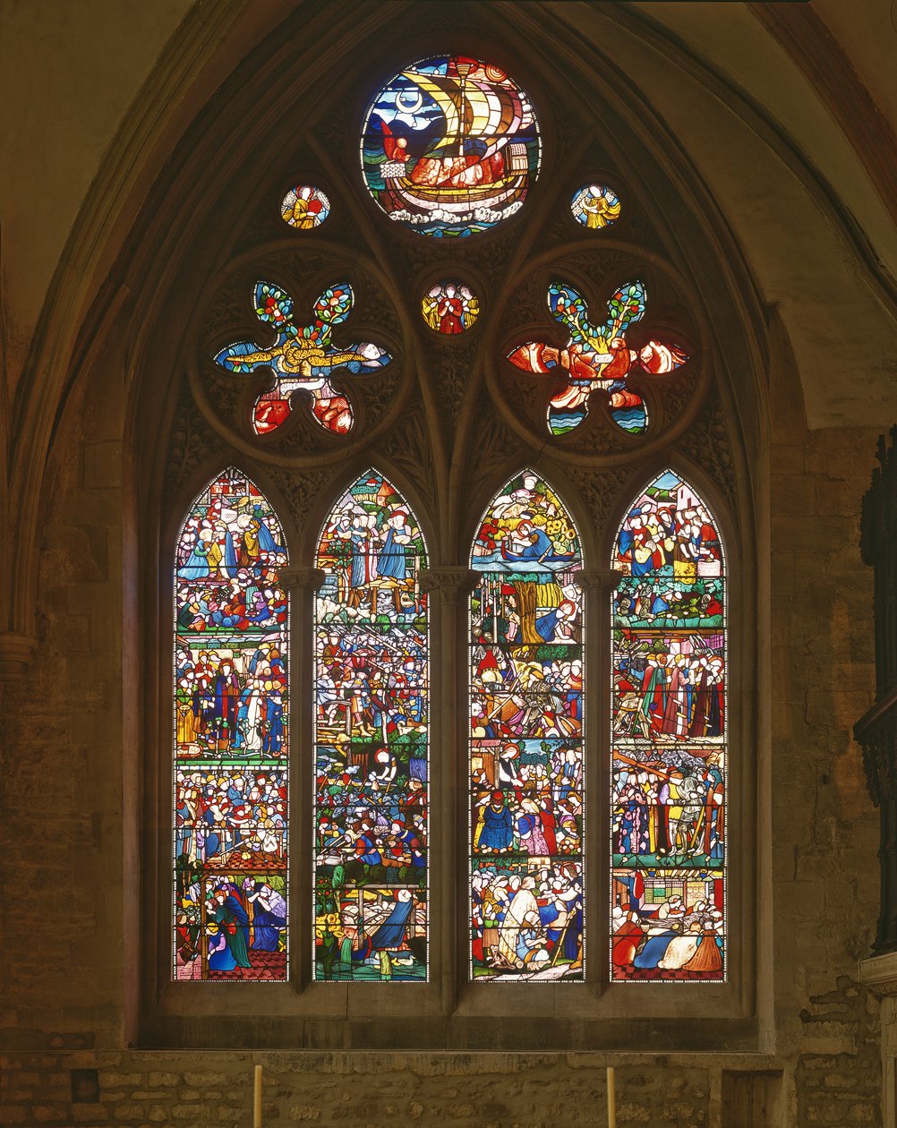 Den helige Frideswide död, östra fönstret i det latinska kapellet, 1859 (glasmålningar) av Edward Burne Jones