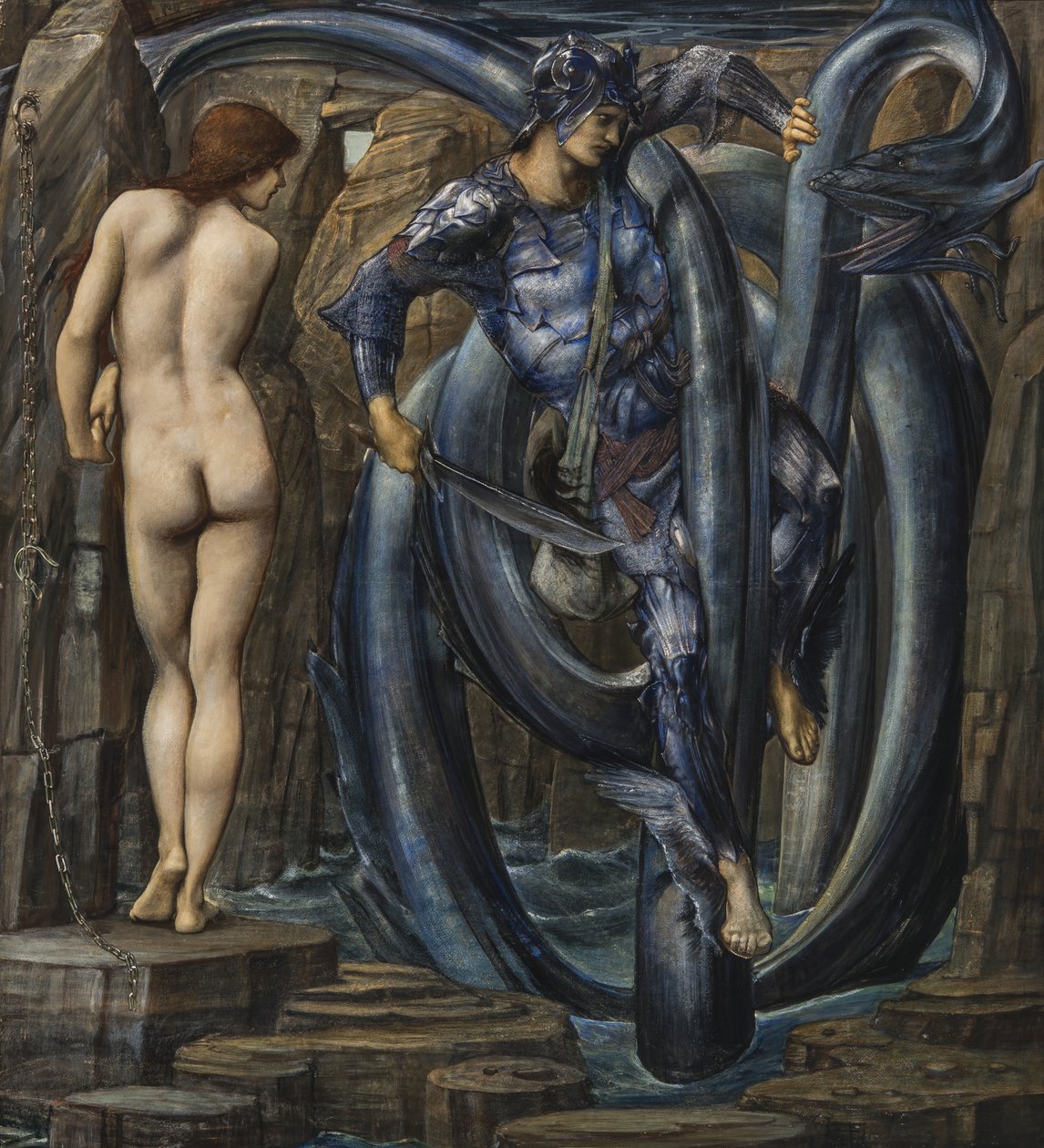 Undergången uppfylld (Perseus dräpar sjöormen) c.1882 av Edward Burne Jones