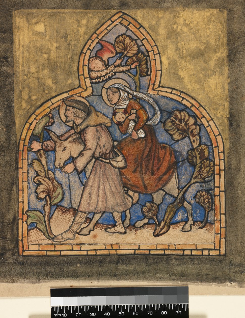 The Flight into Egypt, 1862, design för ett målat glasfönster (wc och svart bläck över penna) av Edward Burne-Jones