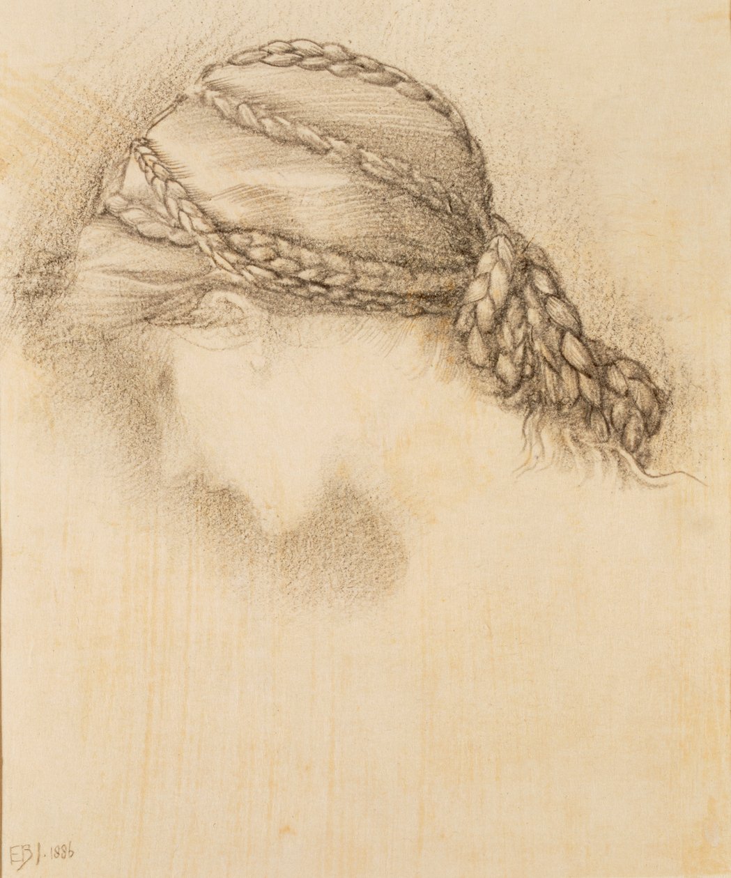 Kvinnohuvud, detalj ur en skissbok, 1886 av Edward Burne Jones